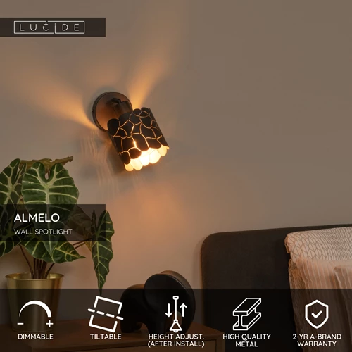 Lucide ALMELO - Wall spotlight / Wall light - Ø 12 cm - 1xE14 - Black - USP